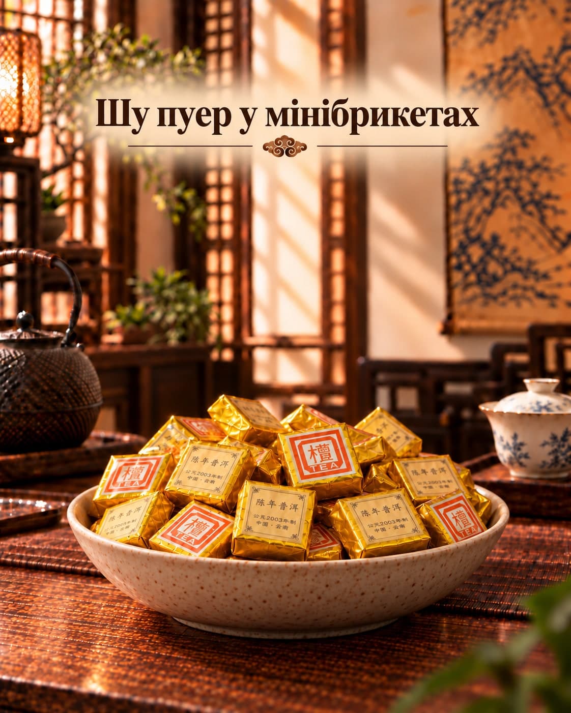 Шу пуер - золоті мінібрикети, 500 г, 5 г
