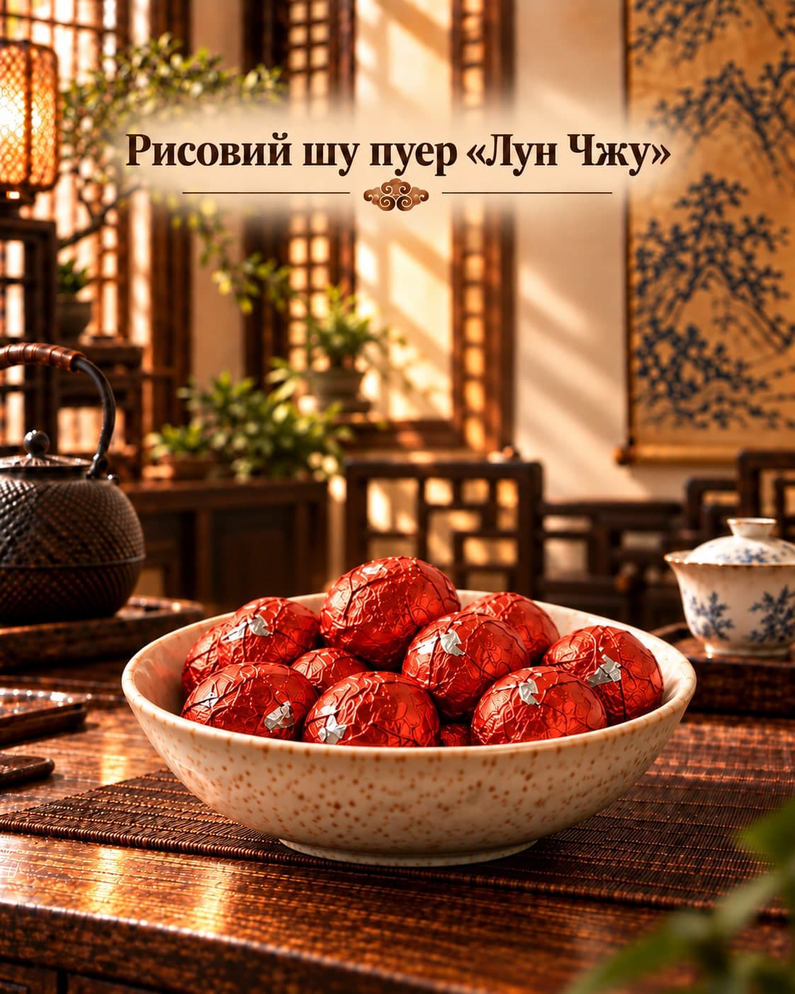 Рисовий шу пуер «Лун Чжу» - кульки в червоних обгортках, 460 г, 8 г